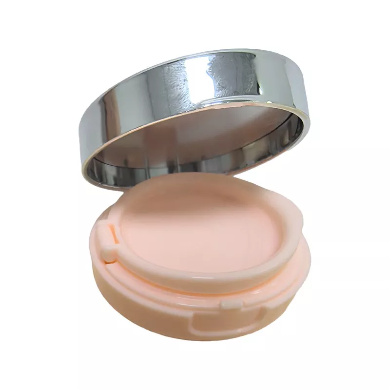 Tom Luksuriøs White Silver Edge Portable Air Cushion Puff Box BB Cream Container Dressing Case med Powder Puff og spejl